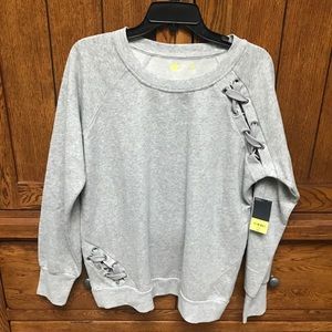 Gray Crewneck Sweatshirt With Lace Up Detail